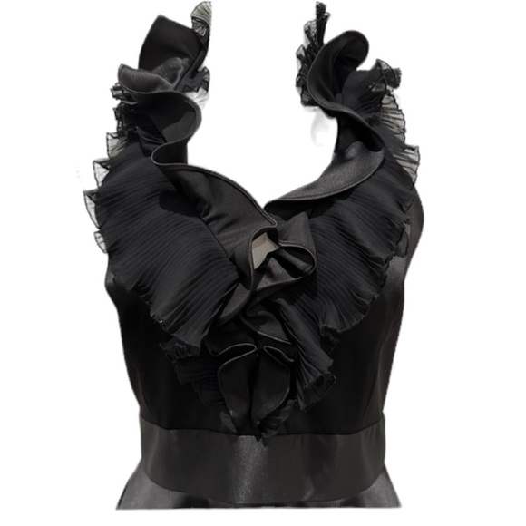 WHBM Black Satin Halter Ruffle Cocktail Dress With Pockets Size 4 - Picture 6 of 16